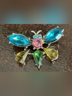 Coro Multicolor Rhinestone Butterfly Brooch